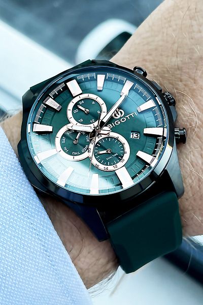 Bigotti Men's Wristwatch 5 Atm Waterproof 100% Silicone Strap Green Color + Bracelet BME2005C5