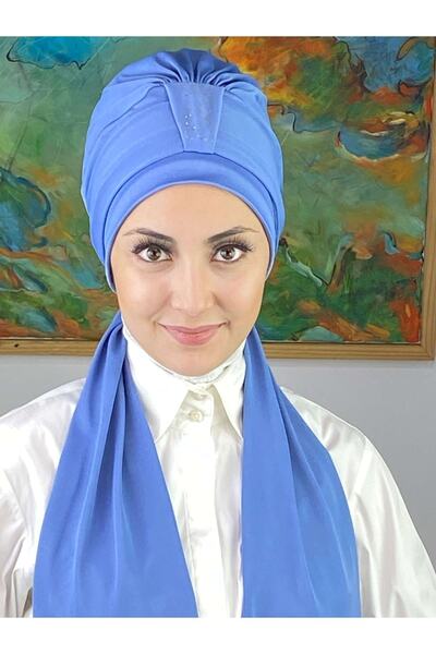 BUTİKAMBAR Hürrem Model Tek Biritli Atkılı Taşlı Mavi Bone