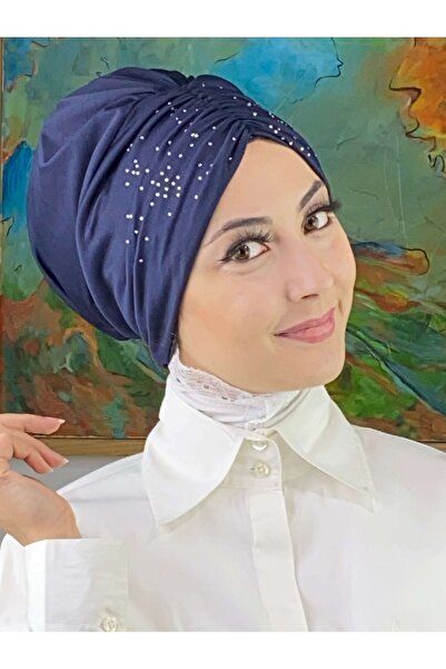 BUTİKAMBAR Sultan Model Taşlı Lacivert Büzgülü Bone