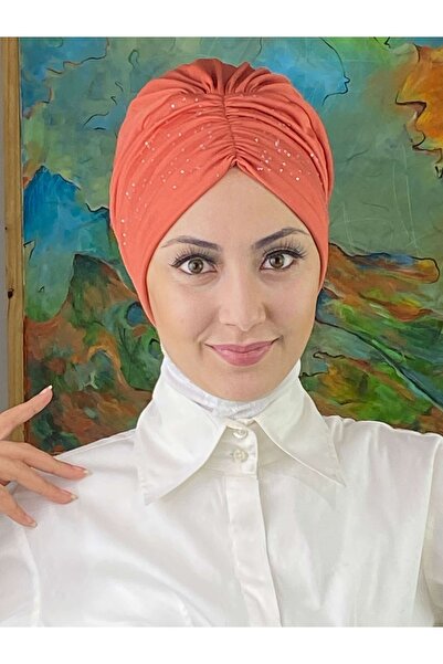 Generic Brand Sultan Model Orange Jewelled Gathered Bonnet