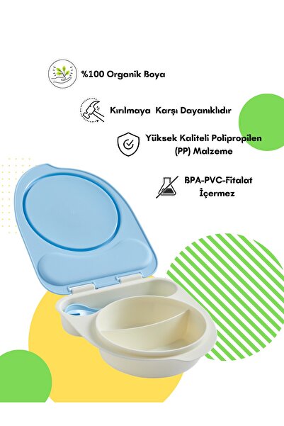 Flybee Gezgin Çocuk Taşınabilir Beslenme Kabı, Bebek Mama Kabı, Çatal & Kaşık Seti - Ayı