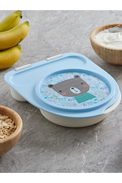 Flybee Gezgin Çocuk Taşınabilir Beslenme Kabı, Bebek Mama Kabı, Çatal & Kaşık Seti - Ayı