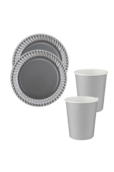 aşkın concept Gümüş Renk Kullan At 8 Er Adet 22 Cm Doğum Günü Partisi Karton Tabak Bardak Seti