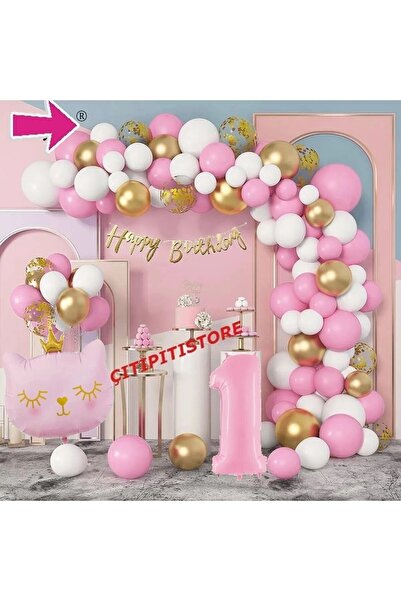 DÜVENCİ TİCARET Σετ μπαλόνι πολυτελείας ροζ ροζ χρυσό 1 έτους