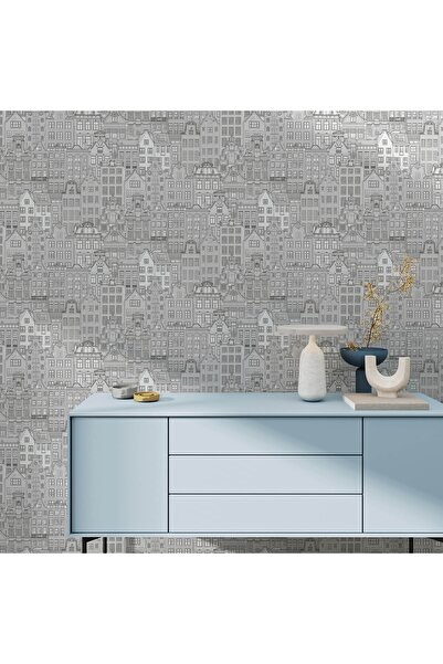 Adawall Roka 23115-1 Şehir Desenli Düz Sade Duvar Kağıdı