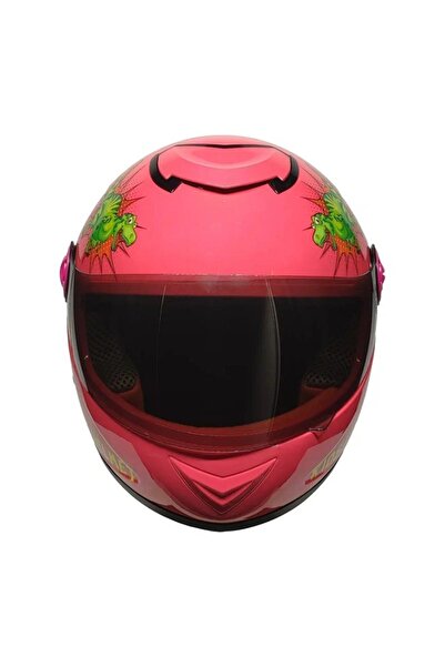 MOTOANL Motosiklet Çocuk Kaskı Full Face Pp Metreal Dino Pınk