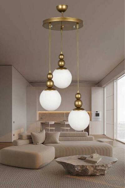 BSA LIGHTING BİLLUR 3'LÜ ESKİTME BOYALI SARKIT MODERN AVİZE (BEYAZ CAMLI)