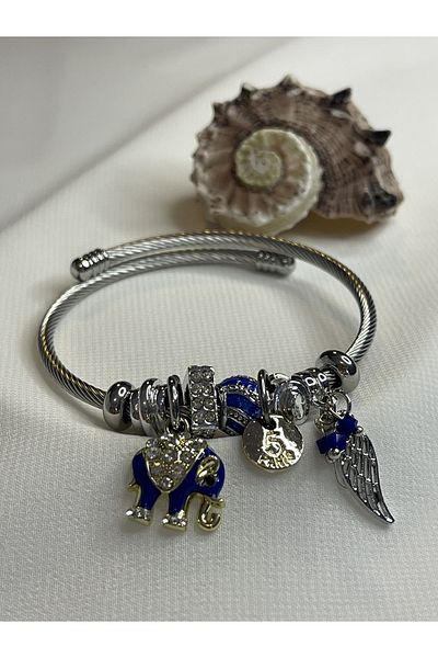 Maris by Deniz Steel bracelet with rhinestones Elephant Charm