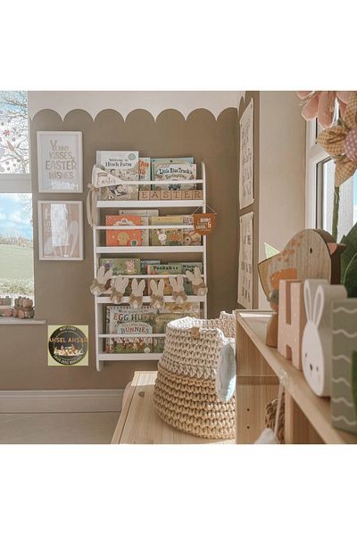 Ahsel Ahşap Montessori Çocuk Odası Mobilyası Montessori Wall Bookcase, Wall Shelf, Children's Room Bookshelf, White Bookshelf