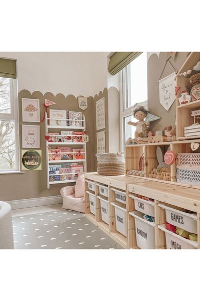 Ahsel Ahşap Montessori Çocuk Odası Mobilyası Montessori Wall Bookcase, Wall Shelf, Children's Room Bookshelf, White Bookshelf