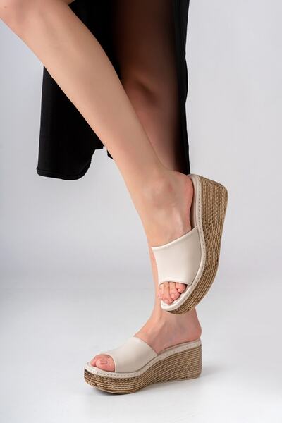 Lanina Γυναικείες παντόφλες με ψάθινο σχέδιο με σφήνα τακούνια