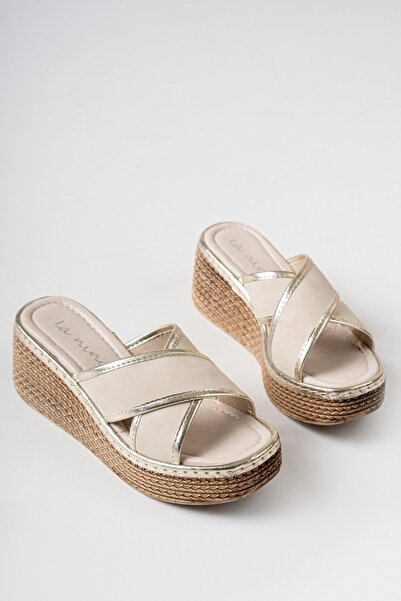 Lanina Γυναικείες παντόφλες με ψάθινο σχέδιο με σφήνα τακούνια