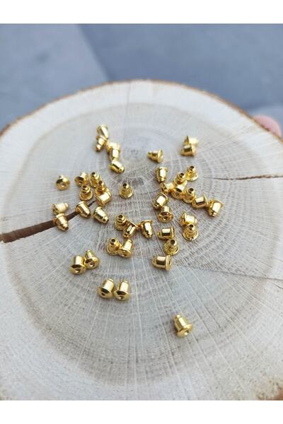 FlowerAksesuar 50 Adet - Küpe Arkalığı, Küpe Tıpası, Küpe Pistonu, Küpe Tutacağı, Metal Küpe Arkalığı, Sarı Kaplama