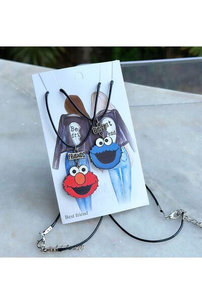 QUEEN AKSESUAR New trend 2pcs necklace set sesame street cookie beast girl boy best friend friendship necklace