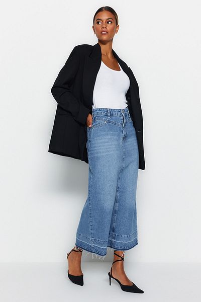 Trendyol Collection Kék hasított derékrészlet Maxi farmer szoknya TWOAW24ET00065