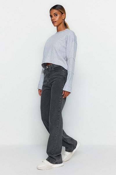 Trendyol Collection Gray High Waist Comfort Wide Leg Jeans TWOAW24JE00069