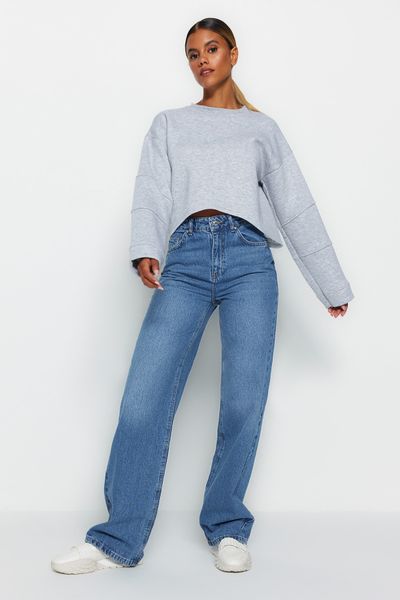 Trendyol Collection Blaue Jeans mit hoher Taille und weitem Bein TWOAW24JE00074