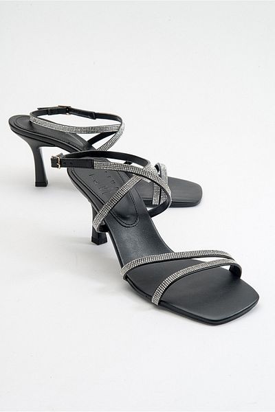 LuviShoes Dámské boty na podpatku RUFFLE Black Skin