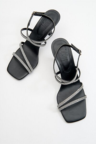 LuviShoes RUFFLE Damen-Schuhe mit Absatz in schwarzer Haut