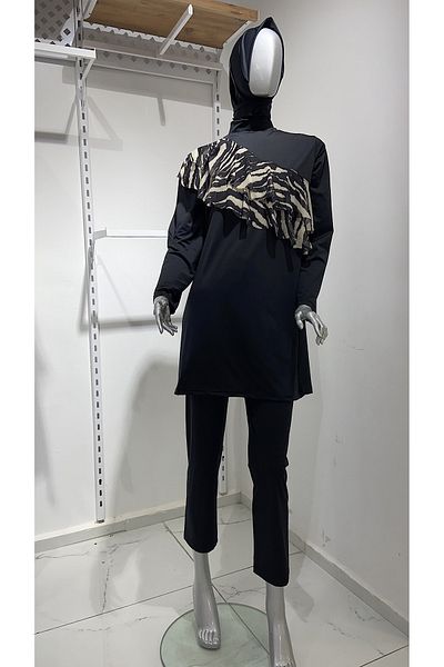 GİZGİYİM Zebra Valon 3 Piece Hijab Swimsuit Large Size