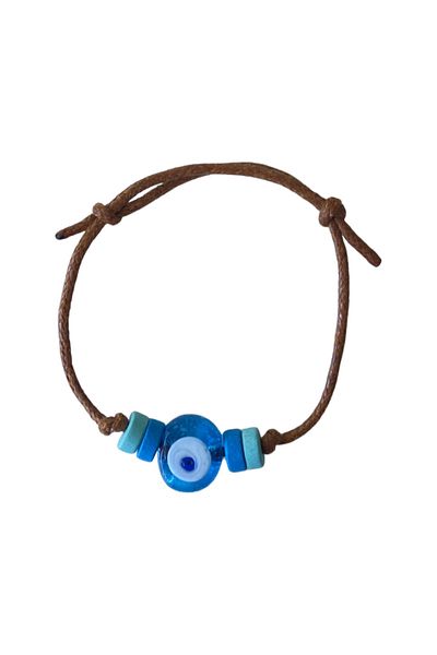 TAKI BY EKİN DARK BLUE GLASS EVIL EYE BEADED, WOODEN BEADED BABY/ CHILDREN/ ADULT BRACELET