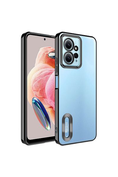 Fibaks حافظة هاتف Redmi Note 12 مع حماية لعدسة الكاميرا وشعار ملون شفاف يظهر غطاء لامع