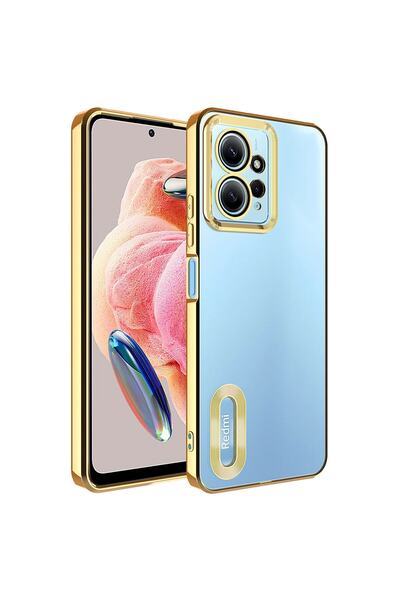 Fibaks Redmi Note 12 Kılıf Kamera Lens Korumalı Şeffaf Renkli Logo Gösteren Parlak Kapak