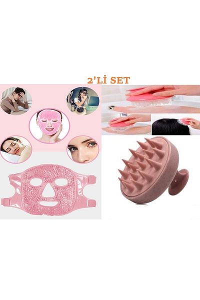SİNKA Ice Gel Balls Mask Pink + Shower Massage Comb Silicone Mask SET