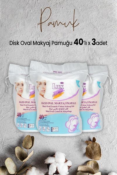 LUX Disc Oval Makeup Cotton 40pcs x 3 Pieces