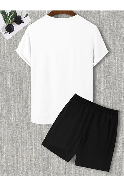 Keywest Plus Size Eagle Top Bottom Printed Summer Oversize Combed Cotton T-Shirt Shorts Set
