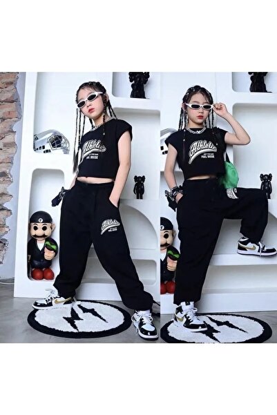 Machetta Printed Summer Oversize Combed Cotton Children's Short Sleeve Crop T-Shirt Tracksuit Set
