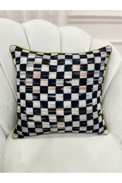 Brillant Damalı Soft Yumuşak Kumaş Kenar Biyeli Kırlent Kılıfı (45x45)