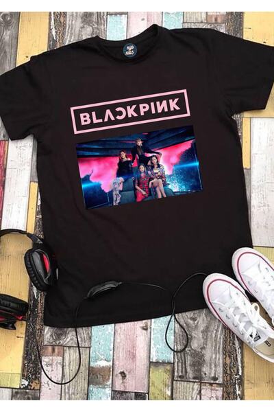 RYO FASHİON Black Pink Group Anime Black Short Sleeve Children's T-Shirt Unisex