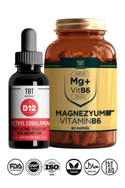 Tabitat Doğal فيتامين ب6 و ب12 قطرات - مغنيسيوم بيكليسينات/مالات/سيترات