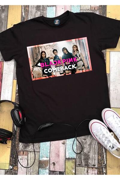 RYO FASHİON Black Pink Group Anime Black Short Sleeve Children's T-Shirt Unisex