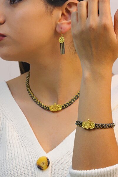 Midyat Nurtaş Gümüş Örgü Tasarımlı Midyat Hasır Işlemeli 925 Ayar Gümüş Üçlü Set 201010596