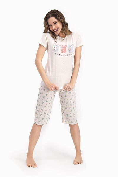 ROLY POLY Women's Beige Short Sleeve Capri Pants Pajama Set