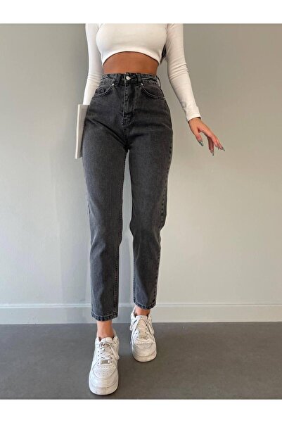 LAMİRAMOOD Μαύρο τζιν Mom Jean Παντελόνι Ψηλόμεσο Ελαστικό ελαστικό ύφασμα