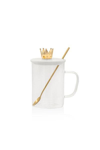 The Mia 480 ml Glass Mug with Crown Lid - CAM0326