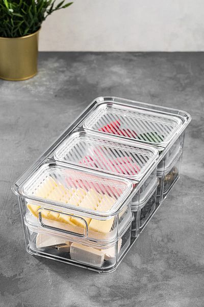 Şener collection 7 Compartment Acrylic Lid Box Storage Container Set Breakfast Bowl Transparent - Breakfast Set - Picnic Set