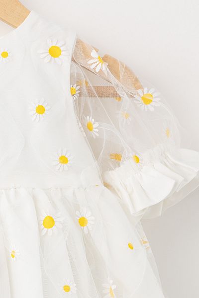 Banamio Cotton Lined Daisy Printed Fluffy Tulle Short Sleeve Dress