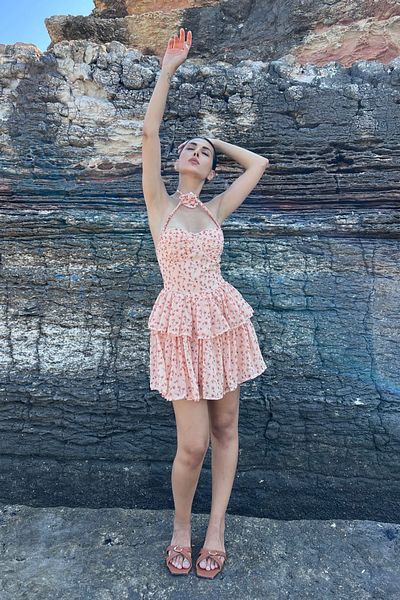Seda Yalçın Atelier Powder Flower Patterned Rose Detailed Dress
