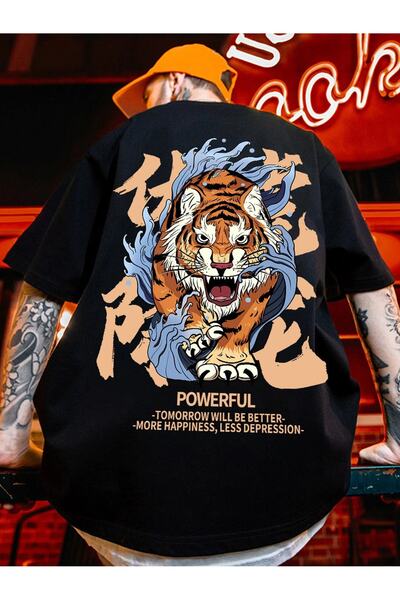 Jose Clothing تي شيرت أسود مطبوع بأكمام قصيرة للجنسين