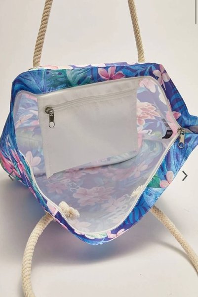 chantacim Lcw Navy Blue Floral Patterned Beach Bag