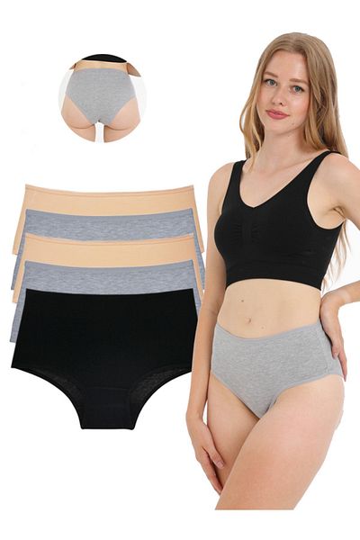 FOURAA Women's High Waist Colored Panties Pack of 5 Women's Panties