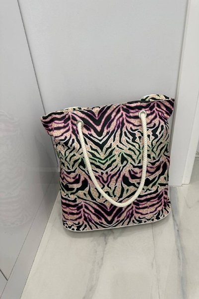 chantacim Lcw Zebra Patterned Rope String Beach Bag