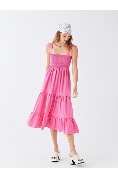 LC Waikiki XSIDE Damenkleid aus Popeline mit quadratischem Kragen und geraden Trägern
