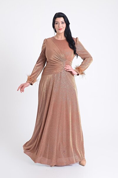 SpringStore Rochie de seară cu mâneci de cupru Otrişli Glitter Plus Size