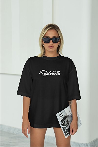 ateş çorap Cripto Cola Cocacola Baskılı Siyah T-shirt Basic Desenli