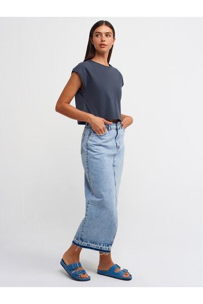 Dilvin 30373 Μπλουζάκι με κοντομάνικο ξεθωριασμένο εφέ-Anthracite